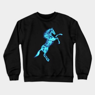 Flaming Blue Ice Fire Horse Crewneck Sweatshirt